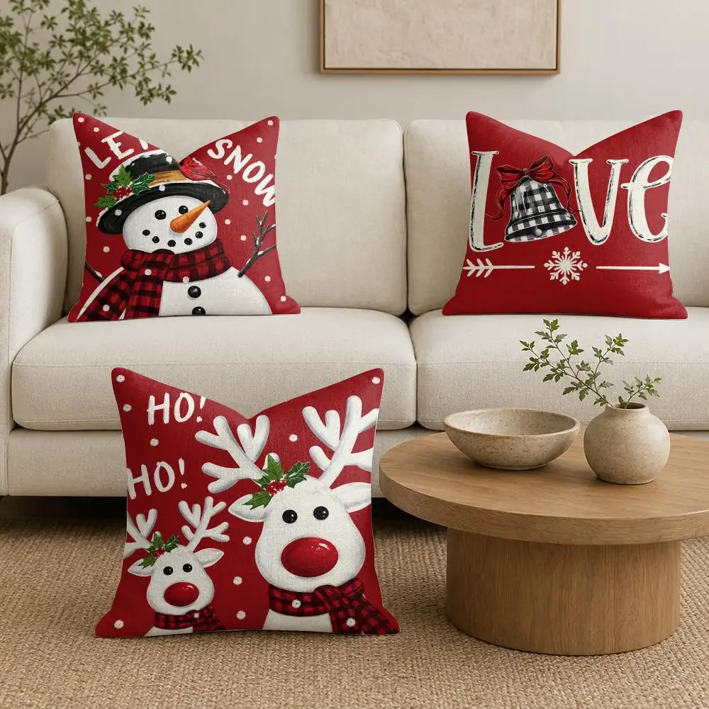 Christmas Quote Art Cushion Cover Natural Linen Organic Fabric Double-Sided Printing Sofa Home Decor Gift Pillow Cover