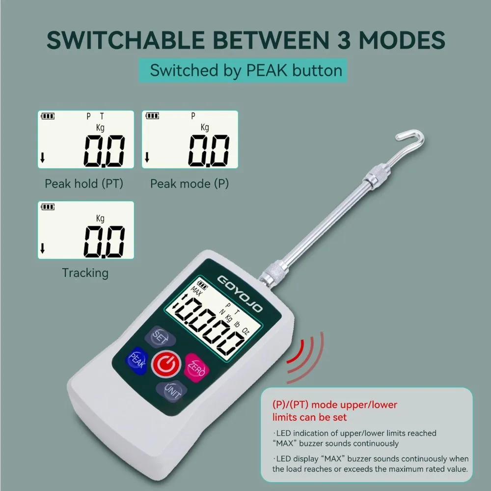 Medidor de fuerza digital 500N Medidor push-pull de alta precisión para pruebas de tensión y compresión (N, kg, lb, oz) para pruebas de materiales