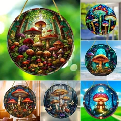 Magical Mushroom Suncatcher,Acrylic Round Stained Translucent Window Hanging Sign,Perfect Holiday Gifts,Family,Bars Cafe Decor