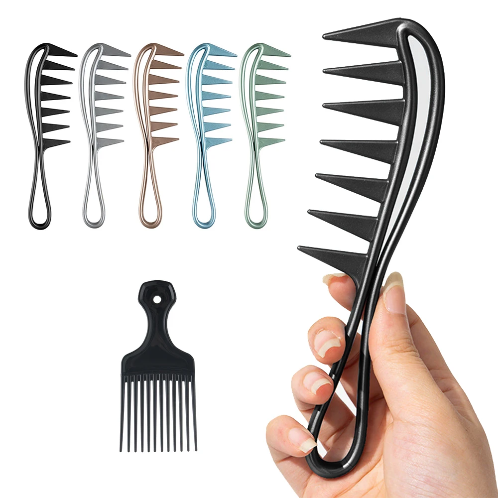 

Wide Tooth Comb+Pick Comb Curling Shark Combs Hair Salon Afro Coarse Comb Anti-Static Durable Hairdressing for Men Women Styling