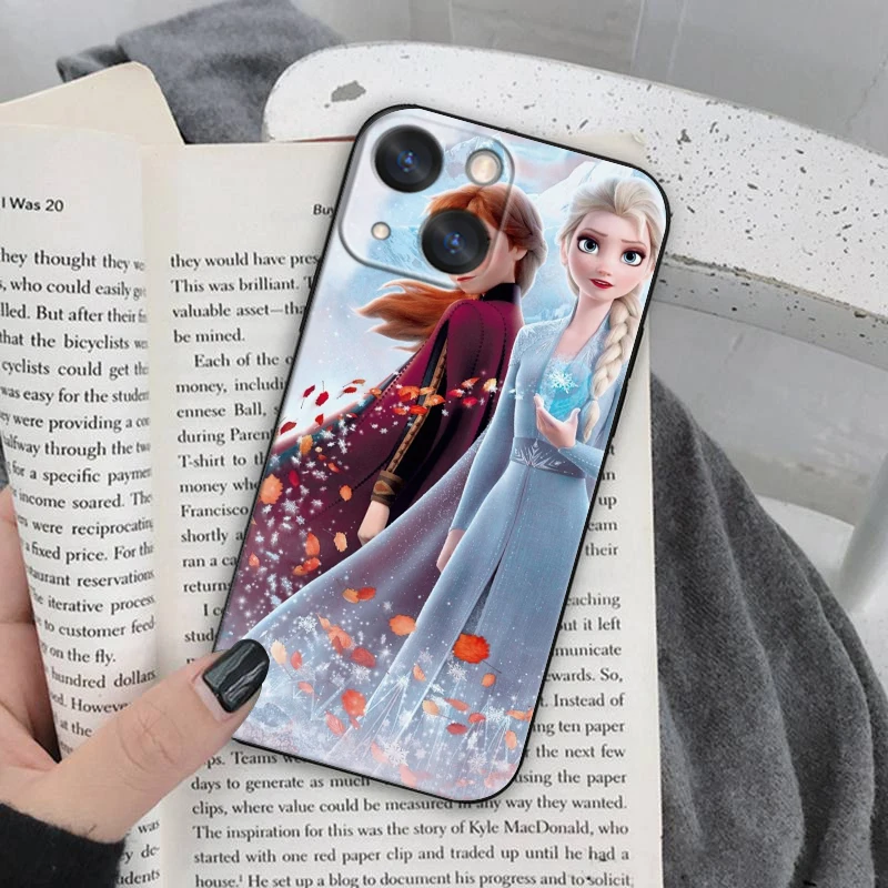 เคสไอโฟนลายการ์ตูน Frozen Anna และ Elsa สำหรับ15 14 13 12 11 MINI XS XR X 6S 6 Pro Max PLUS สีดำเคสนิ่ม