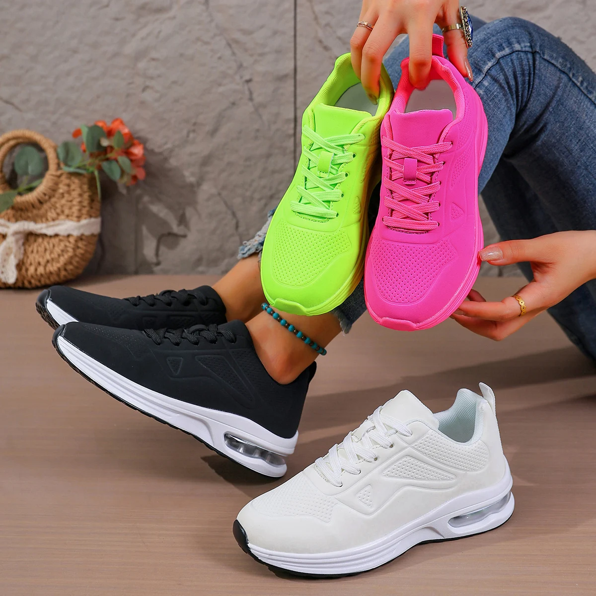 Women's Air Cushion Running Shoes, Lightweight Soft Shock-Absorbing Stylish Versatile Sneakers for Outdoor Sports, Daily Casual
