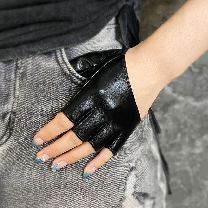 بو الجلود أصابع قفاز ل القوطي الشرير الصخرة لوليتا Harajuku مرحلة الأداء حفلة النساء لوليتا تأثيري نصف اصبع قفازات #3