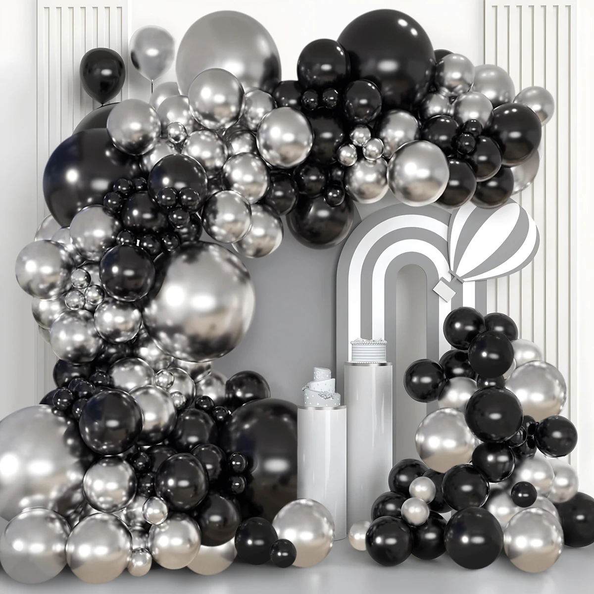 Black and Silver Balloon Garland Arch Kit Birthday Party Decoration Kids Adults Balloon Wedding Party Supplies Baby Shower Favor