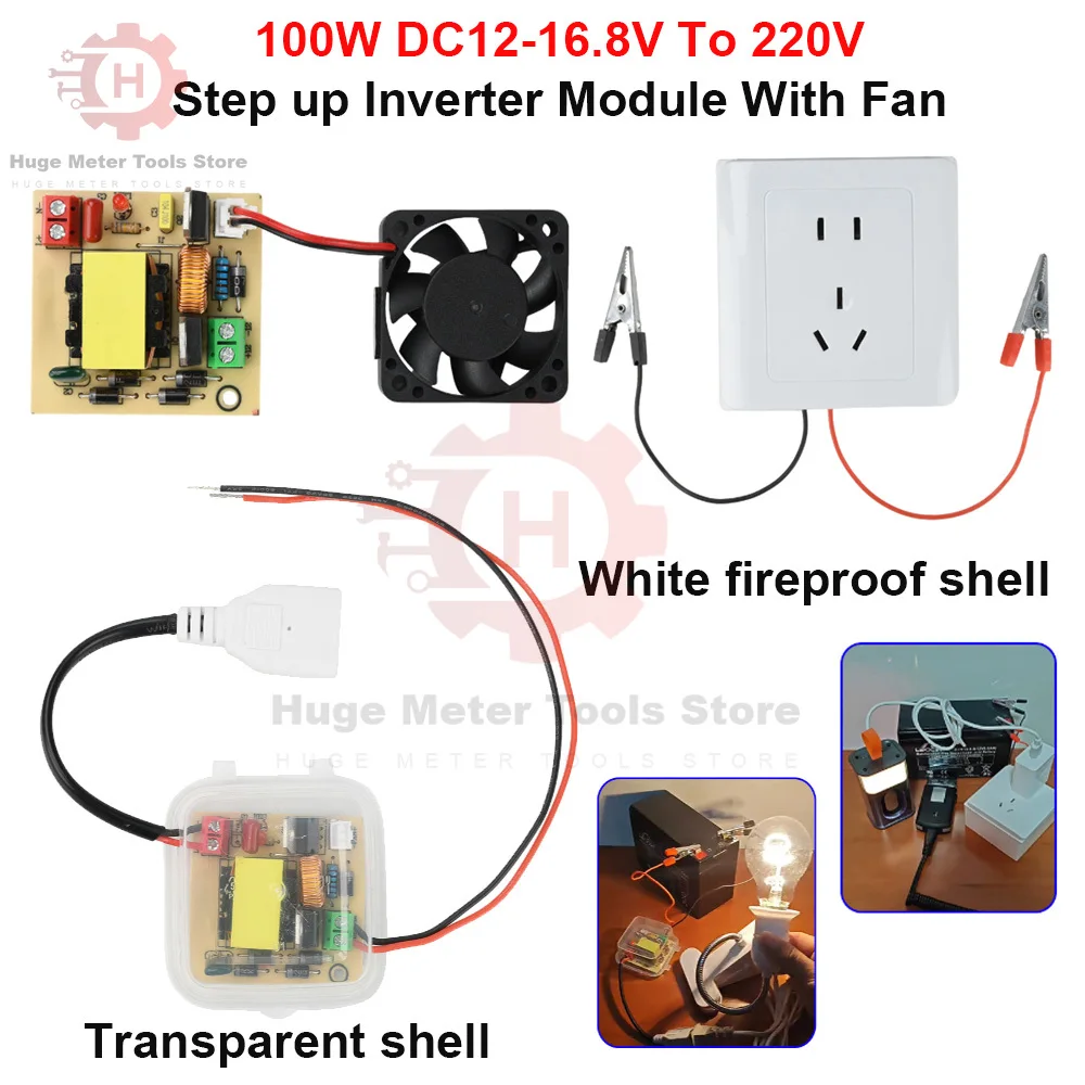 

100W High-Power Step UP Power Module DC 12-16.8V to 220V Pure Sine Wave Converter Boost Inverter Module Power Regulator