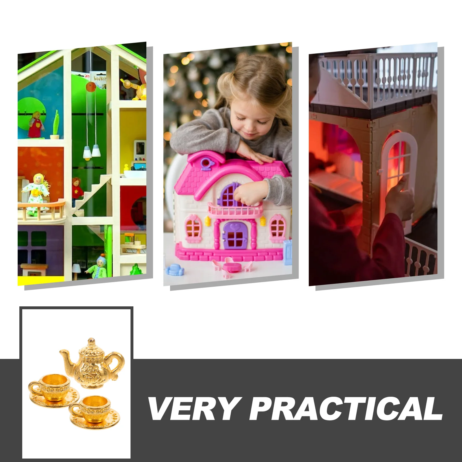 1 Zestaw Miniaturowych Metalowych Akcesoriów do Herbaty, Zestaw Herbaciany w Stylu Vintage, Mini Akcesoria Kuchenne do Zabawy w Udawanie, Realistyczny Wystrój, Małe