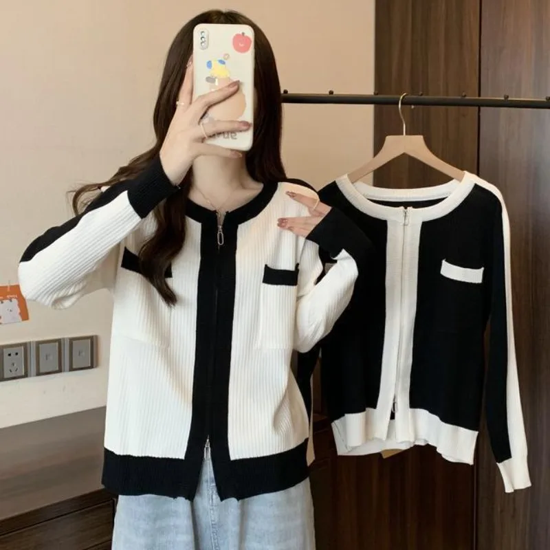 

Round O Neck Knitted Sweater Woman Korean Streetwear Youth Fashion Novelties In Style Y2k Casual Plus Size Cardigan For Women