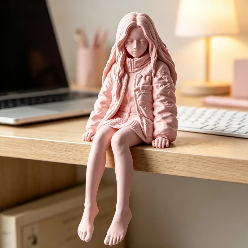 Minimalist Barefoot Girl Edge Sitter Statue DIY Coloring Toy Ornament for Bedroom Decor Art Collector Dollhouse Accessories Gift