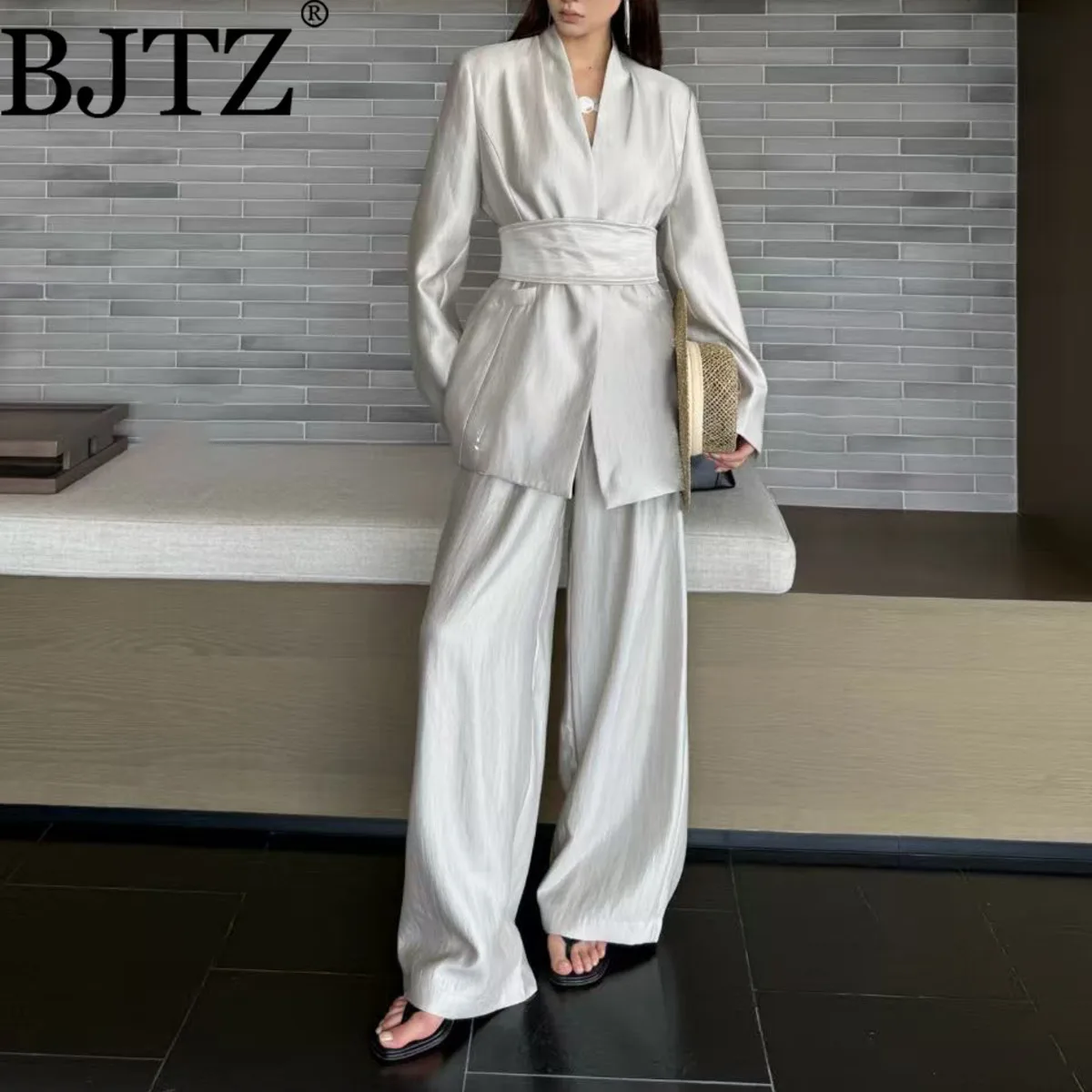 

BJTZ Fashion Elegant Blazer Suit Two Piece Set For Women 2025 Spring Autumn Temperament Office Lady Designer Blazers Jacket Sets