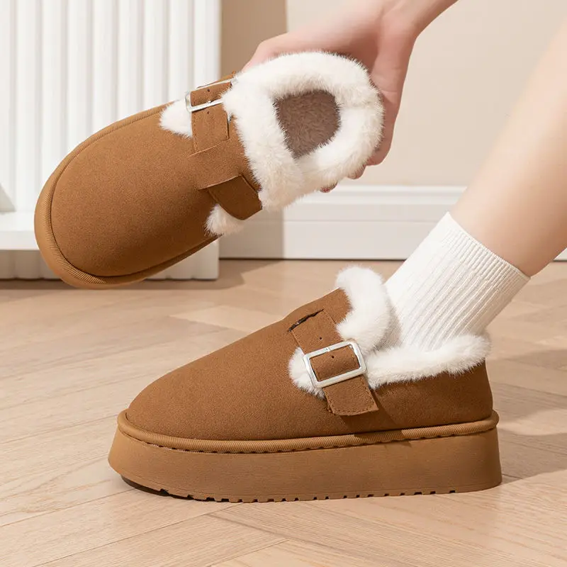 New Luxury Winter Snow Boots Women's Boken Shoes Plush Retro Bean Home Cotton Shoes Women's Slippers Flat Sole Platform Boots