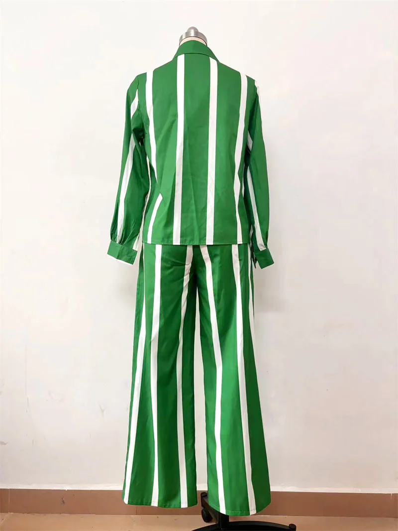 Traje de dos piezas Para Mujer, conjunto de pantalones a rayas verdes, Tops elegantes, Pantalones anchos, trajes de fiesta Para Mujer, chándal Y2K,