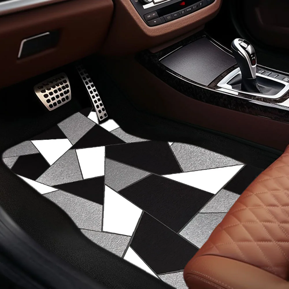 

1pc/2pcs/4pcs Geometric Printed Car Floor Mats, Car Front And Rear Floor Mats, Machine Washable Floor Ma