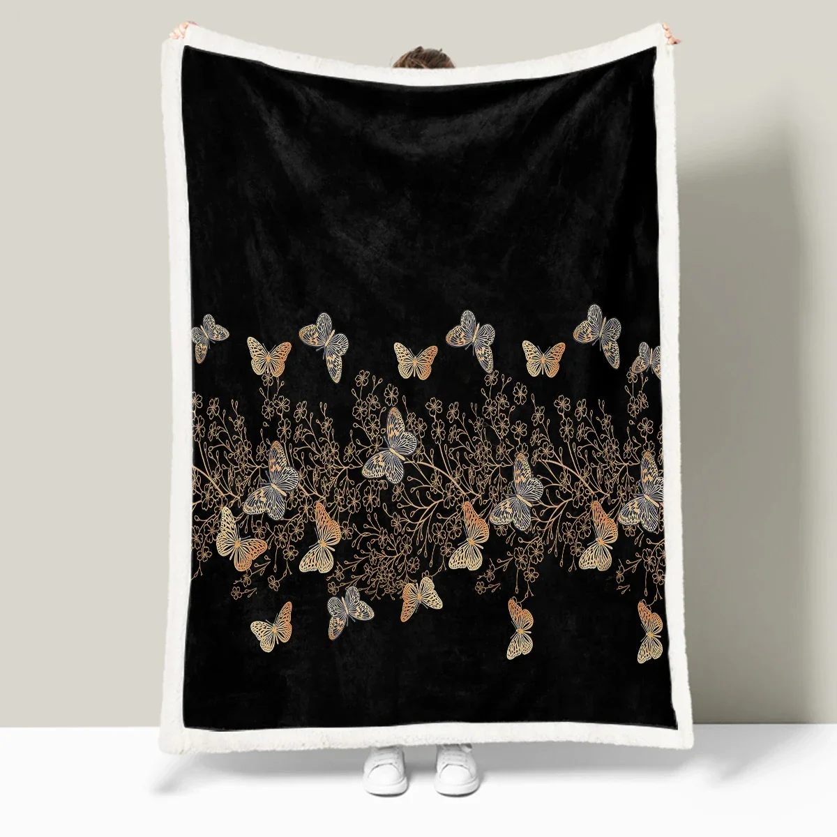 

3DGolden Butterfly Printed Blanket Warm Blankets for All Seasons Golden Branches and Leaves Super Soft Blanket for Children Gift