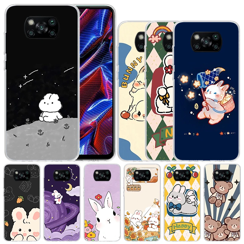 Cartoon Cute Little Rabbit Soft Cover for Xiaomi Poco X5 Pro X4 Gt X3 Nfc M5S Print Phone Case M4 M3 M2 F3 F2 F1 Mi Note 10 Lite