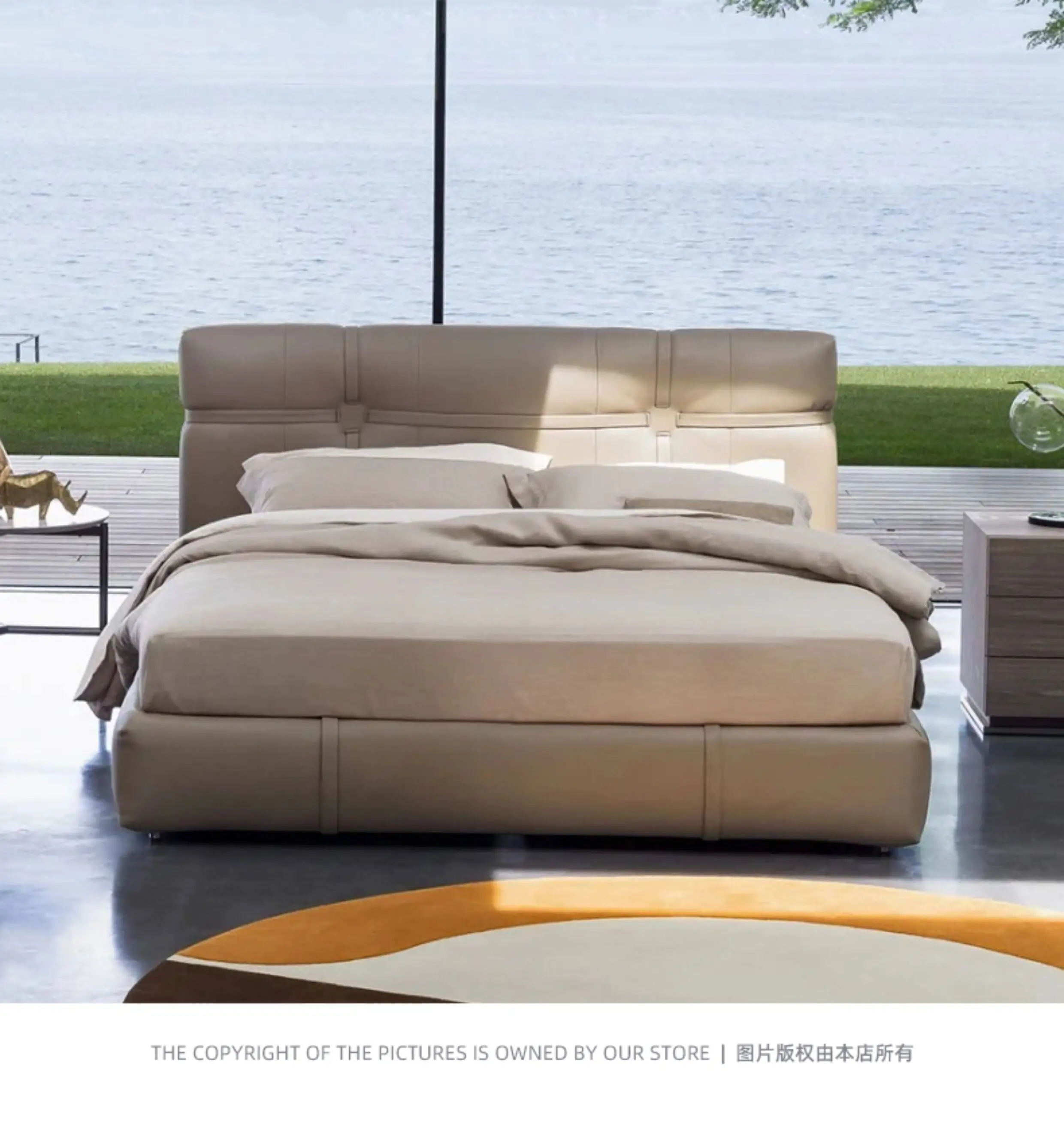 minimalist imported cotton and linen fabric leather bed  master bedroom 1.8m double carrier bed minimalist I