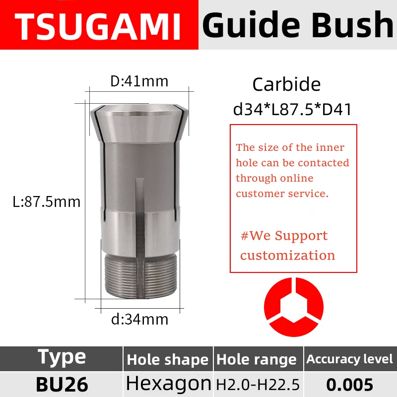 Hexagon Hole BU26 BS26 Tsugami Headstok Collet Swiss type automatic lathe chuck high precision Tungsten carbide Guide bush