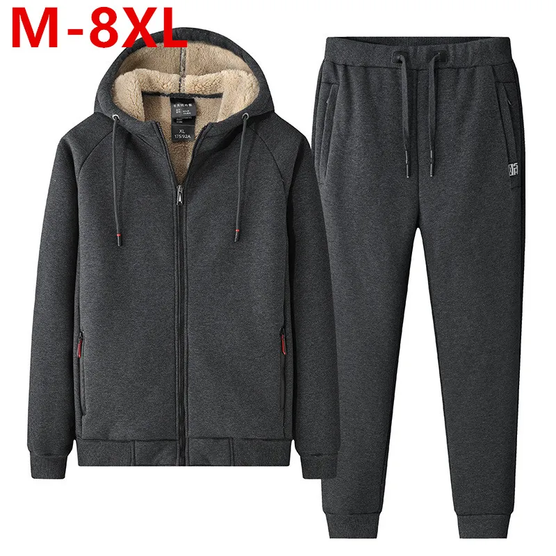 

Fur Mens Tracksuits Winter Men's Set Warm Hoodies Suit Casual Fleece Sweatshirts Men's 2 Pieces hoodies + pants Set Sportswear