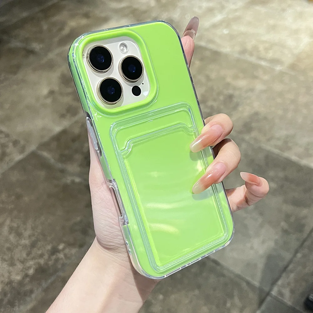 2-in-1 Kartenhalter-Brieftasche mit Fotofach, transparente Candy-Farben-Hülle für iPhone 17 16 15 14 13 12 11 Pro Max, stoßfeste TPU+PC-Schutzhülle