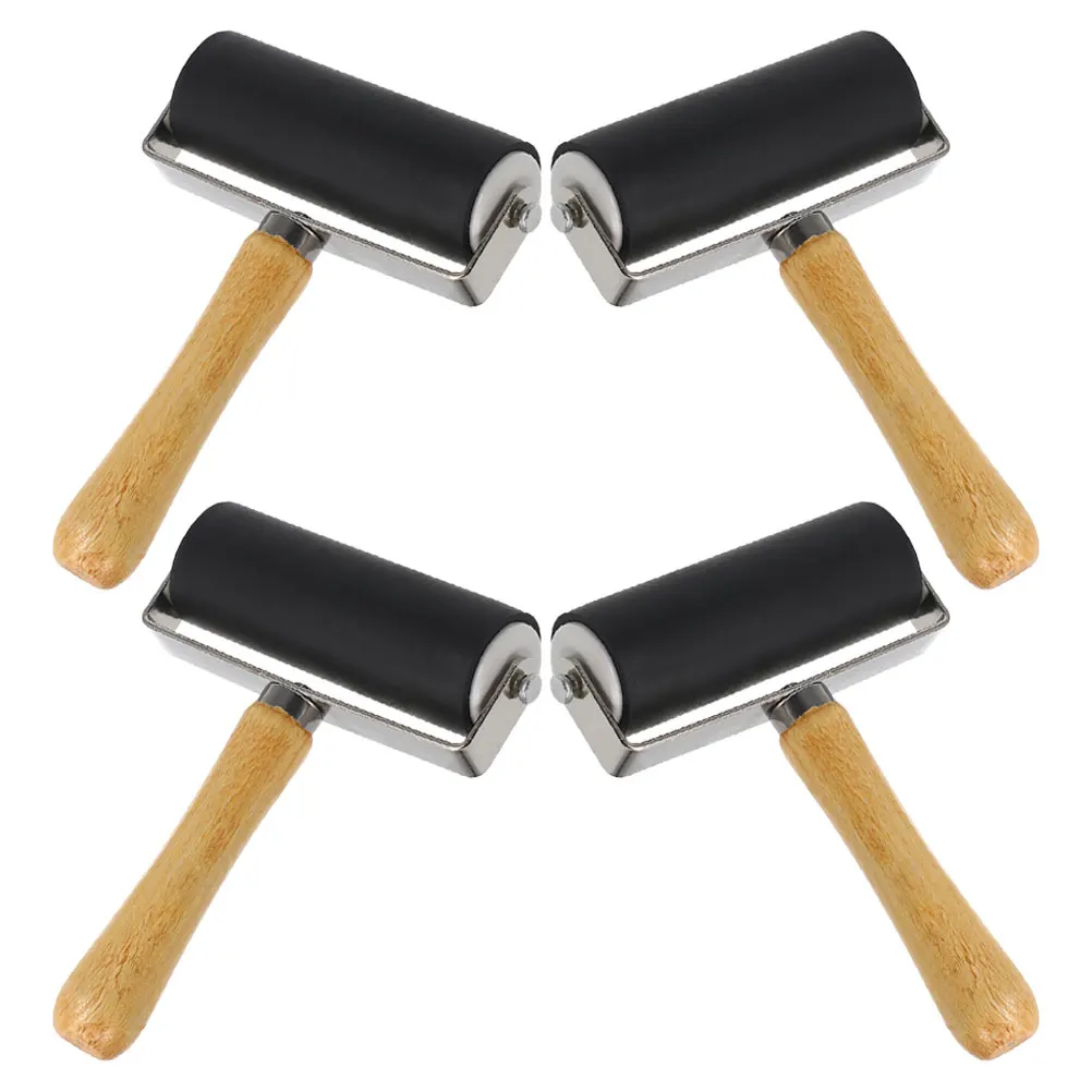 

4 Pcs Black Rollers Printmaking Tools Wooden H Rubber Glue Roller Glue Roller Stamping Painting Art Ink