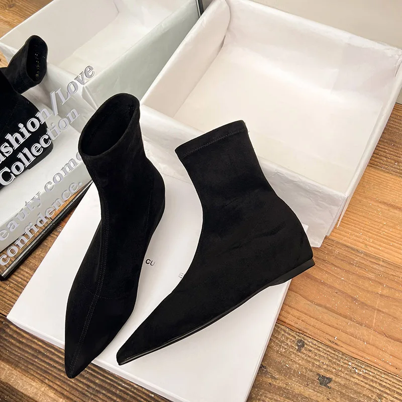 

Осенние женские ботинки 2026, модные ботильоны с острым носком, эластичная обувь на платформе