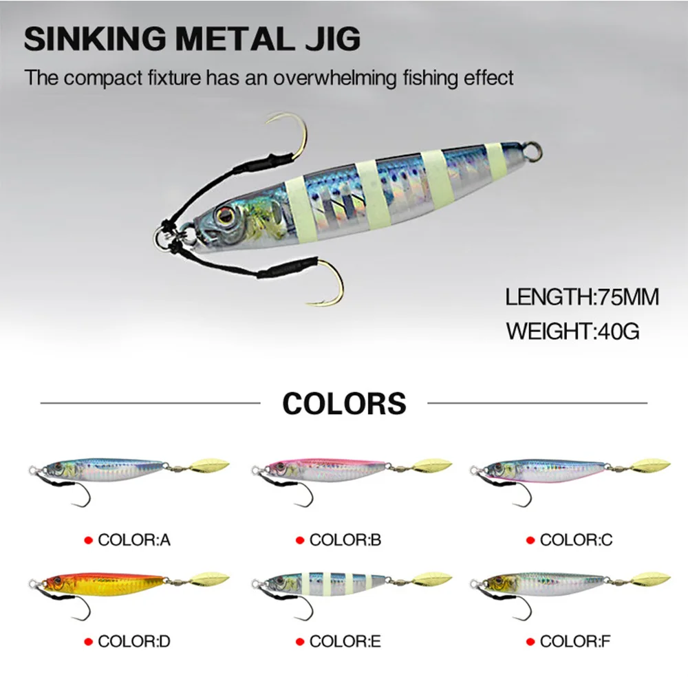 7.5cm 40g Metal Jig Sea Fishing 3D Printing Bass Little Jack Fish Bait Tackle Trout Shore Slow Drag Cast Jigs Tuna Salwater Lure