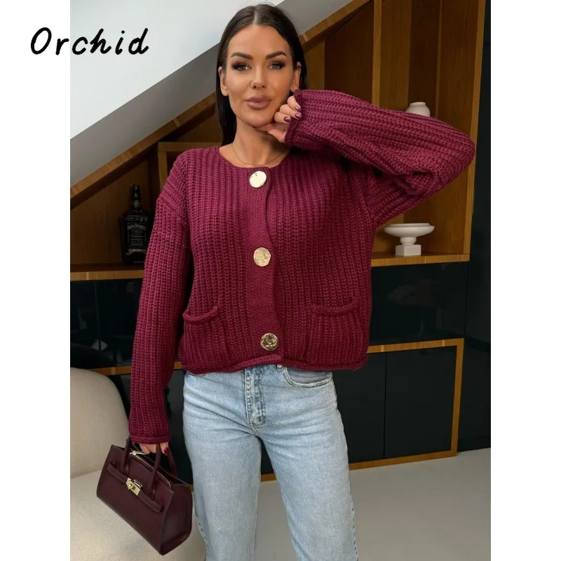 女性用ボタン付き長袖ニットカーディガン,ルーズフィット,ファッショナブルなセーター,春と冬のコート,2025