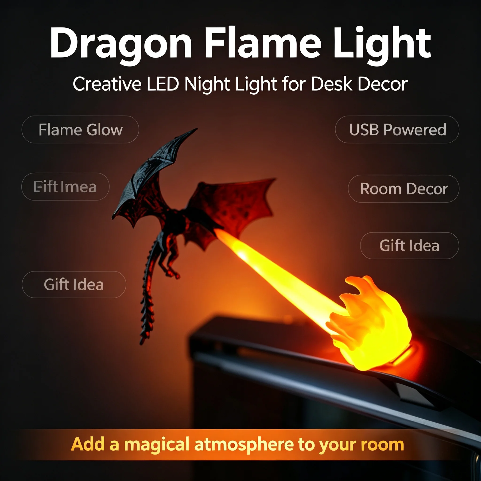Collectible Vintage Lamps - Halloween 3D Dragon Night Light, Flying