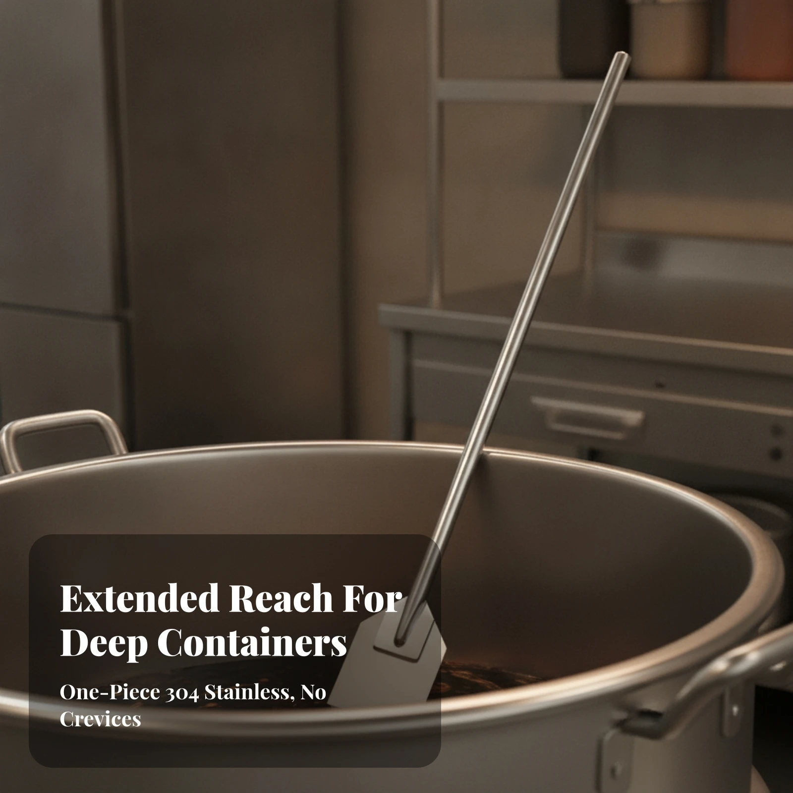 Stirrer Spatula with Flat Square Head Easy-Clean Pot Stirrer with Straight Rod Handle Utensil for Chefs, Deep Pots, Soup Buckets