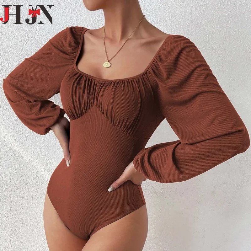 2025 New Style Women's Square neck Long Sleeve jumpsuit Comfortable Sexy Home Wear Out Party One-piece Bottom Shirt