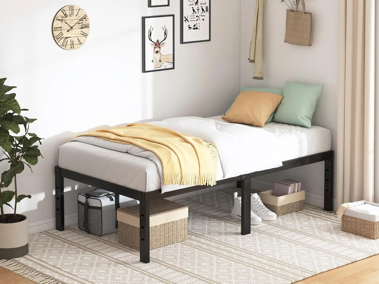 

Twin Bed Frame 18 in Sturdy Platform, Heavy Duty Metal, No Box Spring, Easy Assembly, No Noise, Black