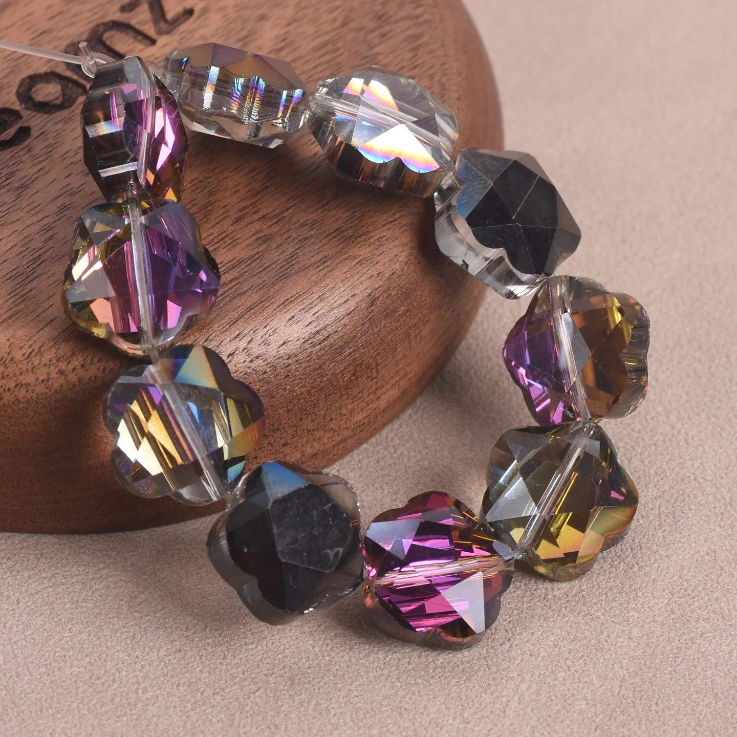 10pcs 14mm Flower Faceted Colorful Crystal Glass Loose Crafts Beads For Jewelry Making DIY Findings
