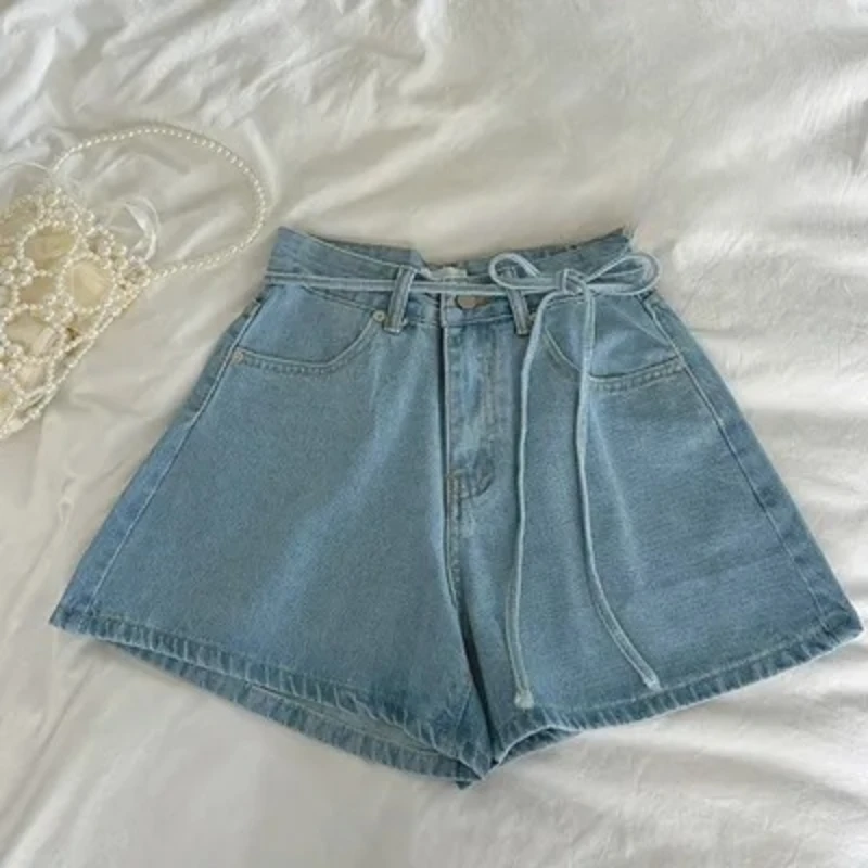 REALEFT الصيف خمر الدانتيل متابعة المرأة الدنيم السراويل 2025 جديد عالية الخصر الكورية عادية فضفاض ألف خط جينس قصير السراويل الإناث #6