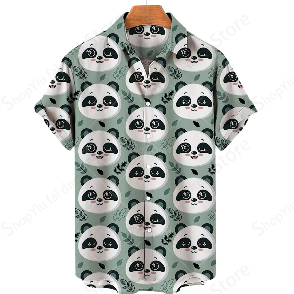 Animal Panda Print Hawaii Shirt Men Women Fashion Turn Down Collar Casual Beach Shirts Men\'s blouse Short Sleeve ALoha Clothing