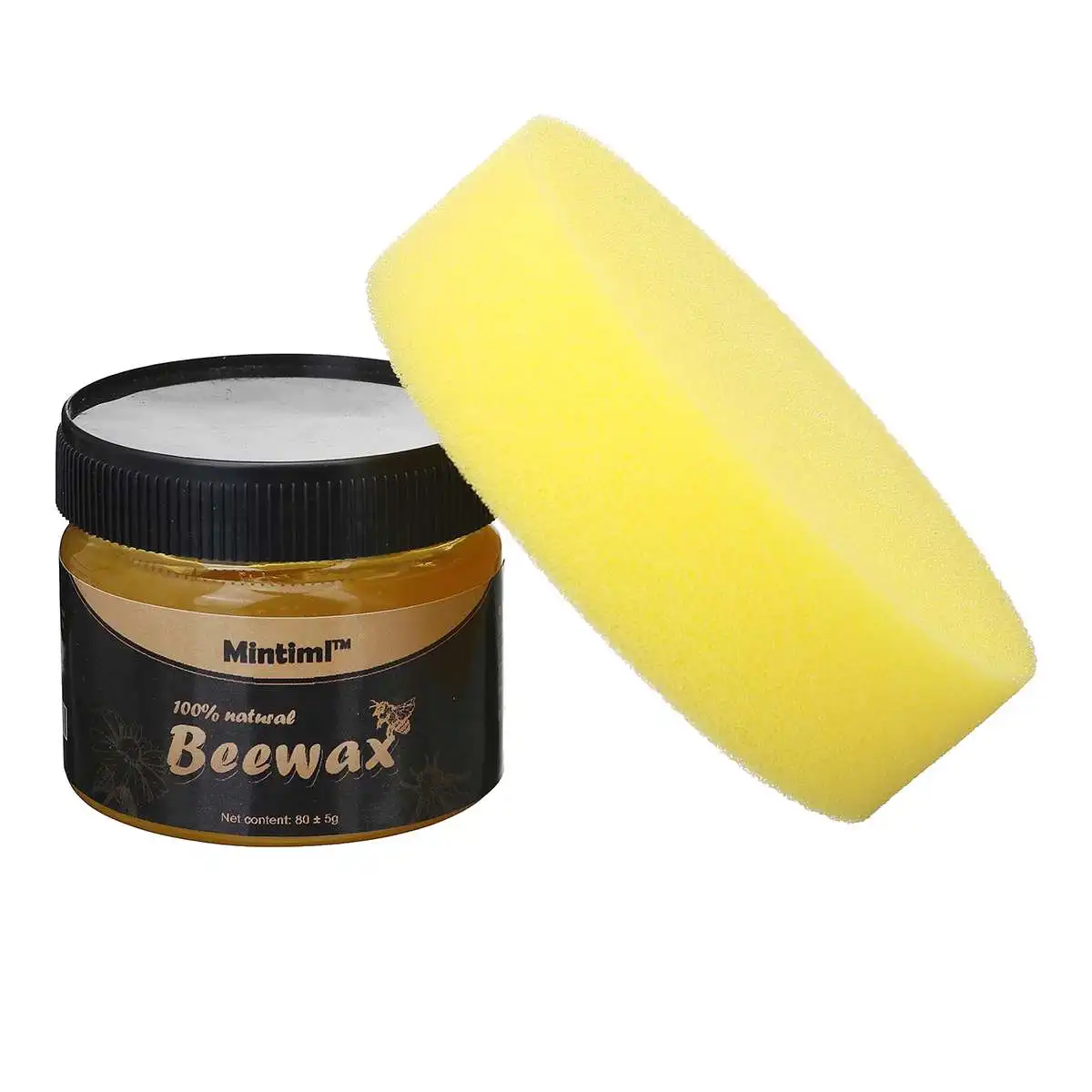 Cera de abeja para el cuidado de la madera, pulidor de madera maciza para muebles, con esponja, 85G