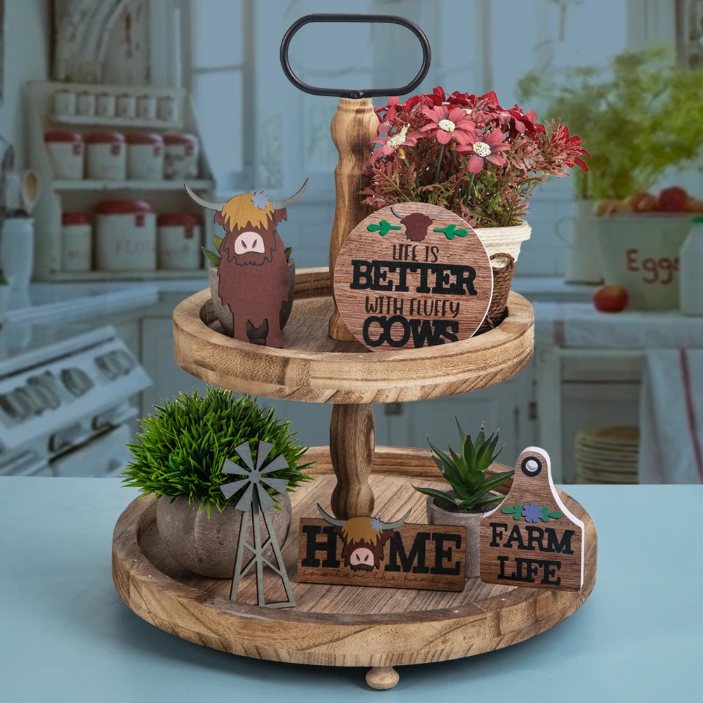 Plateau Cow Farm Style Crafts Creative Home Living Room Bedroom Desktop Decorations Layered Tray Decorations 1 Set