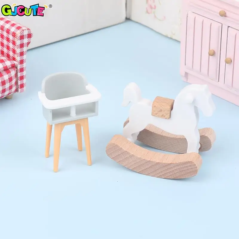 Dollhouse Miniature Slide/Trojan Horse/Table/Dining Chair/Bed Doll House Mini Furniture Kids Pretend Role Play Accessories