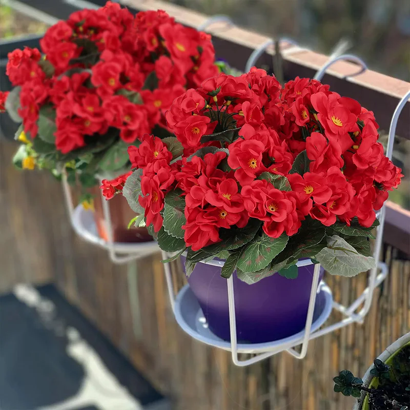 

1Pc Artificial Red Geranium Bouquet Fake Begonia Flowers Faux Floral for Indoor Outdoor Home Garden Wedding Party Decoration