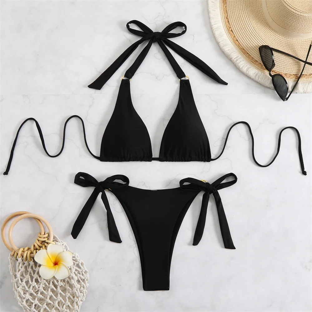 

Sexy Bandage Knotted Bikini Backless Swimsuit Push Up Vacation Swimwear Bathing Suit Women Beach Summer Outfits Biquini Feminino