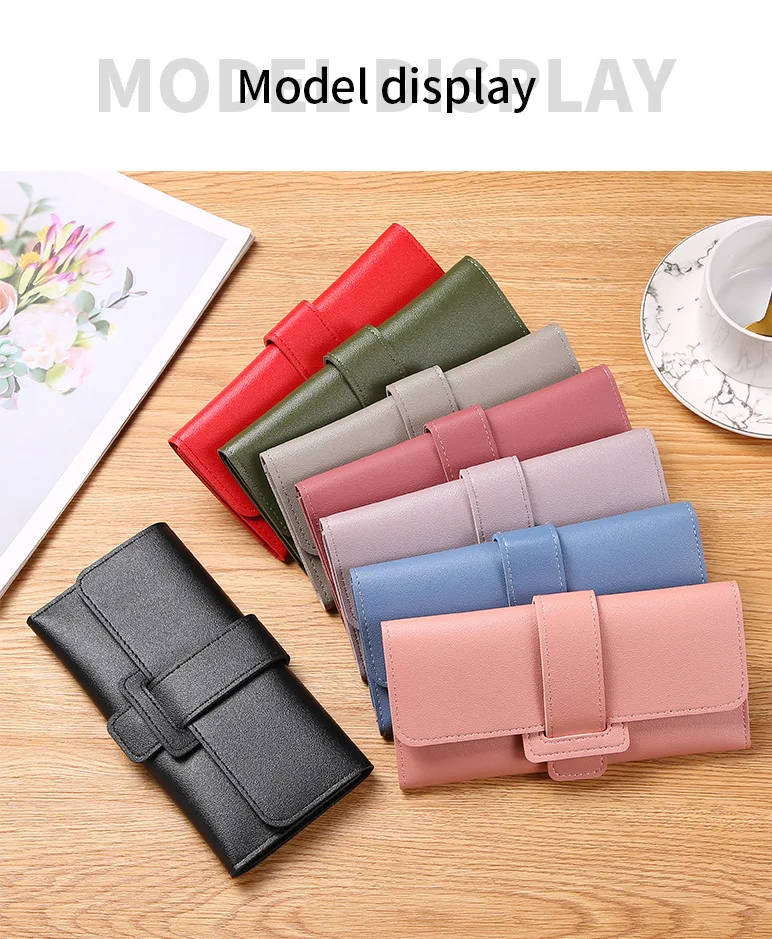 Elegant Women's Long Wallet Leather Trifold Clutch Wallet Credit Card Holder Ladies Cute Pink Wallet Purse with Zip Coin Pocket image 6