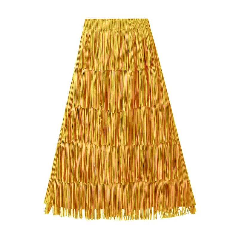 Luxury Multi Solid Colors Pleated Skirt for Women's Large Hem Folds A-line Skirts Female 2025 Loose Fashion Skirts Casual 0666