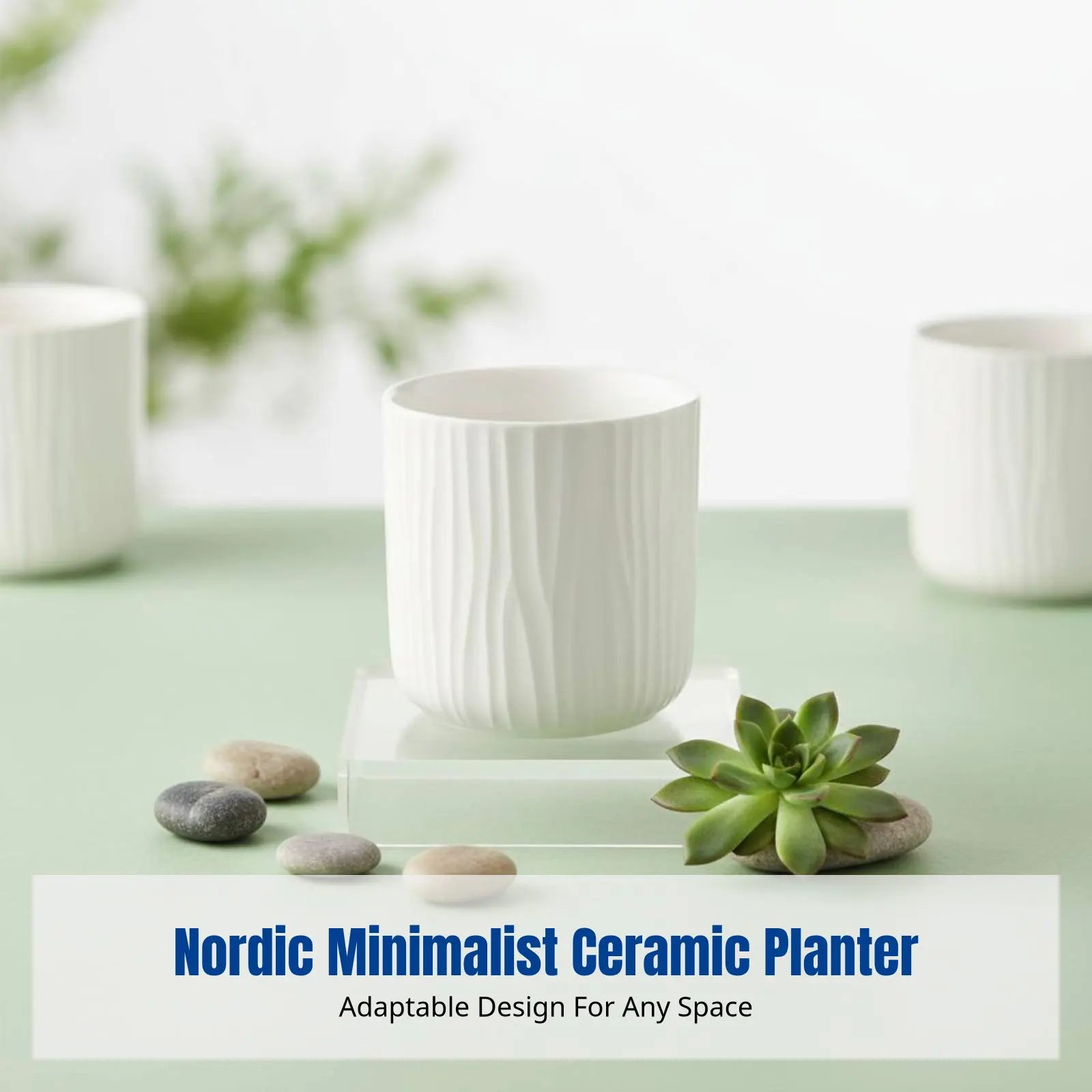 

Ceramic Planter with Iron Stand, Nordic Style, Small Desktop Size, Decorative Accent