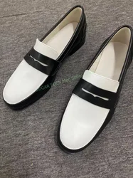 Classic Black White Designer Men's Single Genuine Leather Shoes Round Toe Comfortable Slip On Male Party Casual Single Shoes