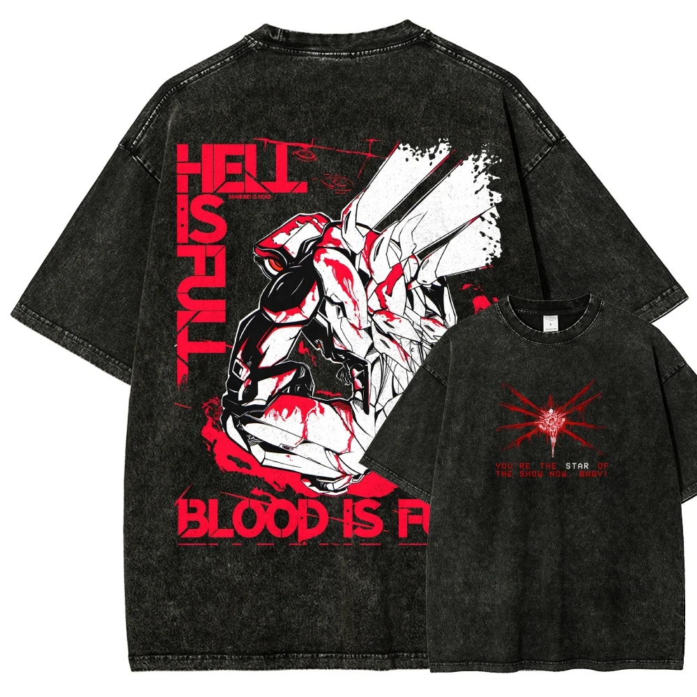 Ultrakill Print T-shirts for Men Women Fashion Hip Hop Street T Shirt Washed Vintage Loose Washed Short Sleeves Couples Classic
