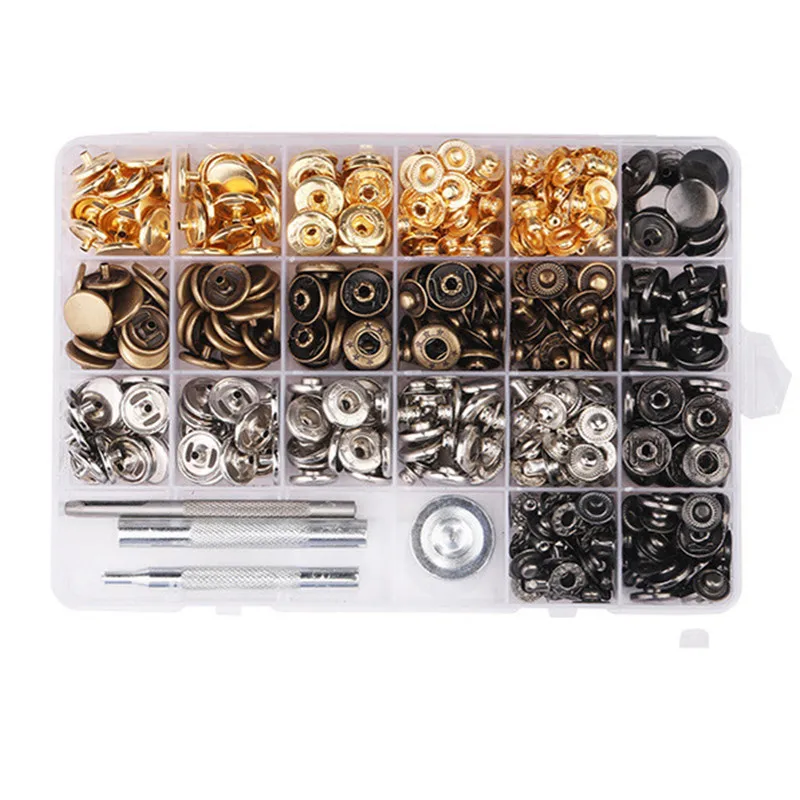 480/240pcs Leather Snap Fasteners Kit Press Stud Metal Button Snaps with Installation Tools for DIY Leather Craft Project