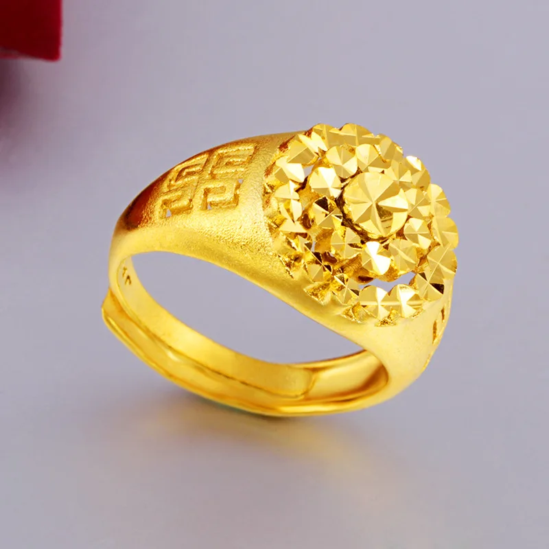 Vietnam Sand Gold Plated Ring for Women Men 14k Yellow Gold Color Men's Finger Ring Wedding Birthday Jewelry Accessories Gifts