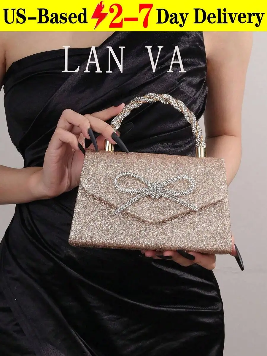 

Rhinestone Bow Clutch Evening Bag Top Handle Mini Purse For Party Wedding Prom Formal Occasion