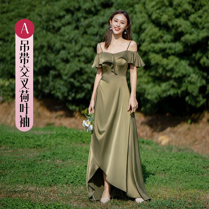 

A10bridesmaid dress women's 2024 new autumn and winter suspender draping fabric appears thin sisters group leader evening dress