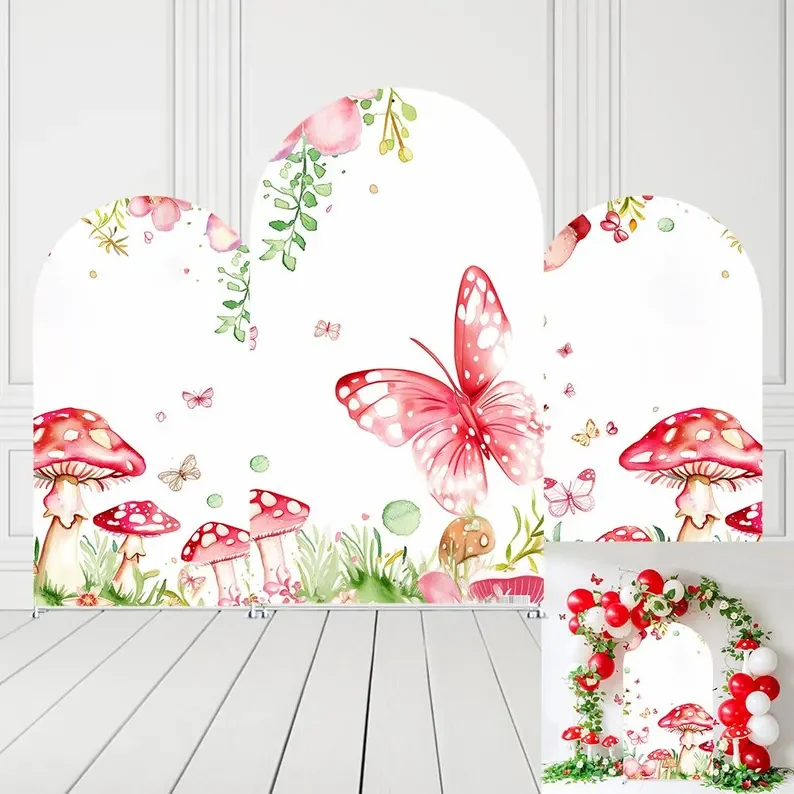 

Mehofond Spring Mushroom Arch Backdrop Covers Forest Butterfly Girl Birthday Party 2-sided Arch Cover for Baby Shower Decoration