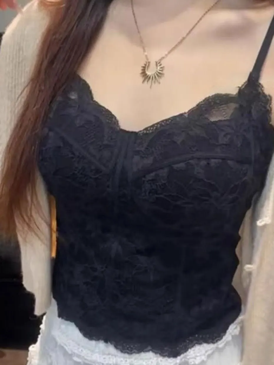 Pure Desire Lace Fishbone Waist Cinching Camisole Women's Inner Beauty Back Bra Integrated Top with Built-In Chest Pad