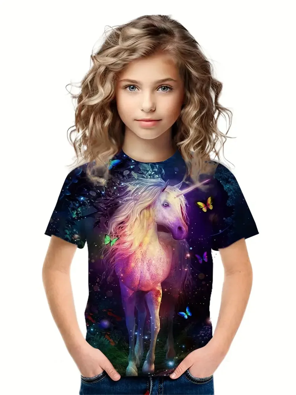 2025 Horse Children T-Shirts New Animal3d Print Girl Boy T-Shirts Fashion Short Sleeved Casual T-Shirts Stitch Girl Clothing